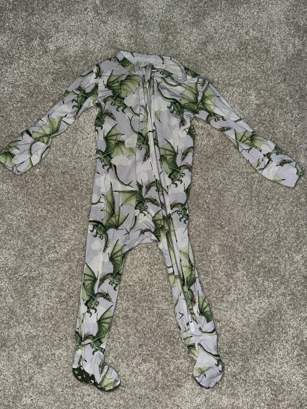 Posh Peanut Dragon Print Kids One-Piece Footed Pajamas